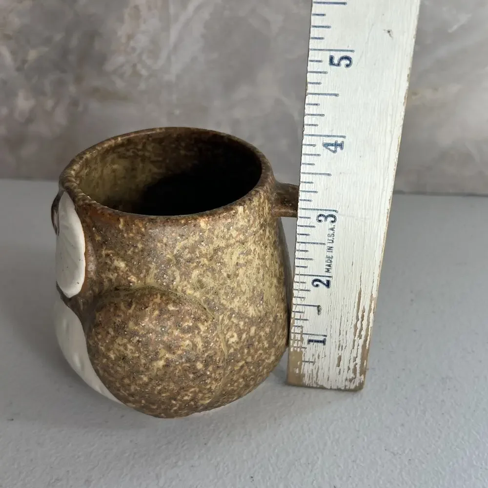 Studio Art Pottery Mug Owl Brown Speckled Hand Painted Matte Unmarked